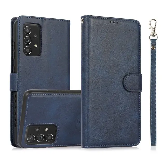 Samsung Galaxy S24 Ultra - Étui à rabat magnétique 2en1 avec emplacements pour cartes & sangle de poignet, bleu