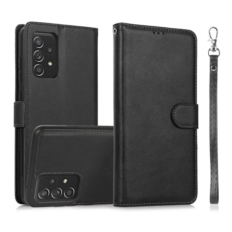 Samsung Galaxy S24 Ultra - Magnetisches 2in1 Klapphülle mit Kartenfächern & Handgelenkband, schwarz