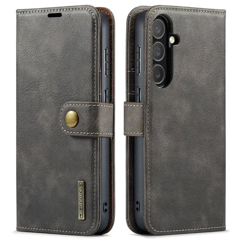 Samsung Galaxy S25 FE - Custodia Flip DG.MING, 3 scomparti per carte, chiusura magnetica, look pelle, grigio