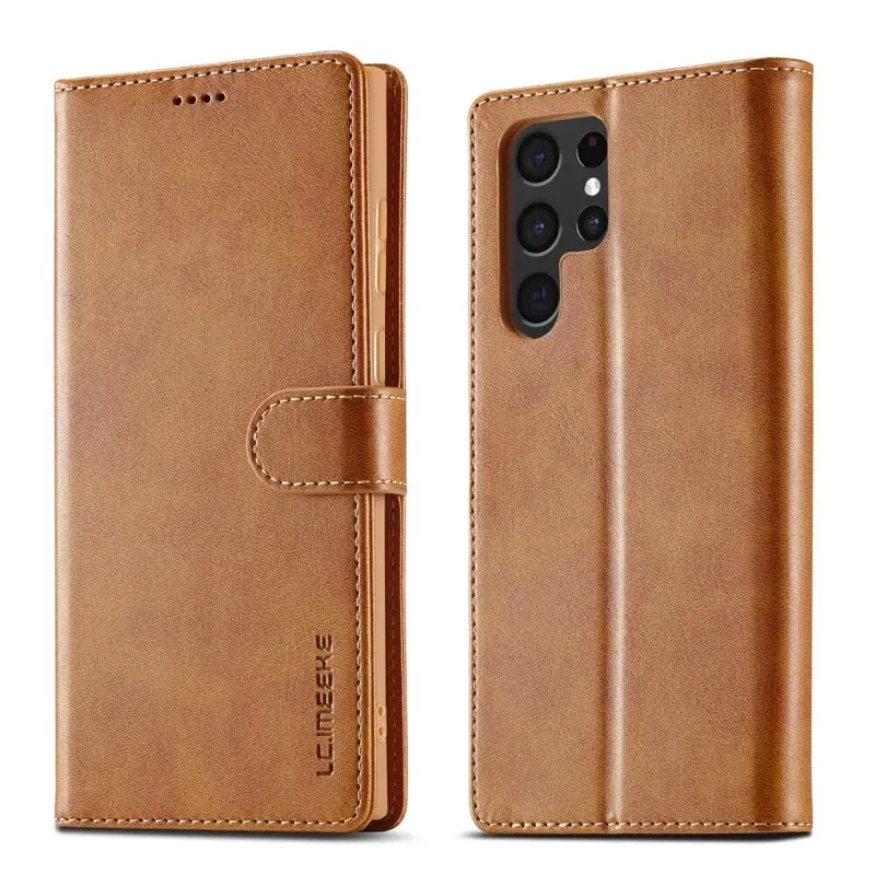 Samsung Galaxy S26 Ultra - LC.IMEEKE Etui portefeuille avec 3 emplacements pour cartes & fermeture magnétique, marron clair