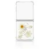 Samsung Galaxy Z Flip 7 - Housse avec de vraies fleurs et des accents dorés, blanc