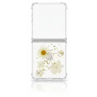 Samsung Galaxy Z Flip 7 - Hülle mit echten Blumen und goldenen Akzenten, weiss – Bild 1