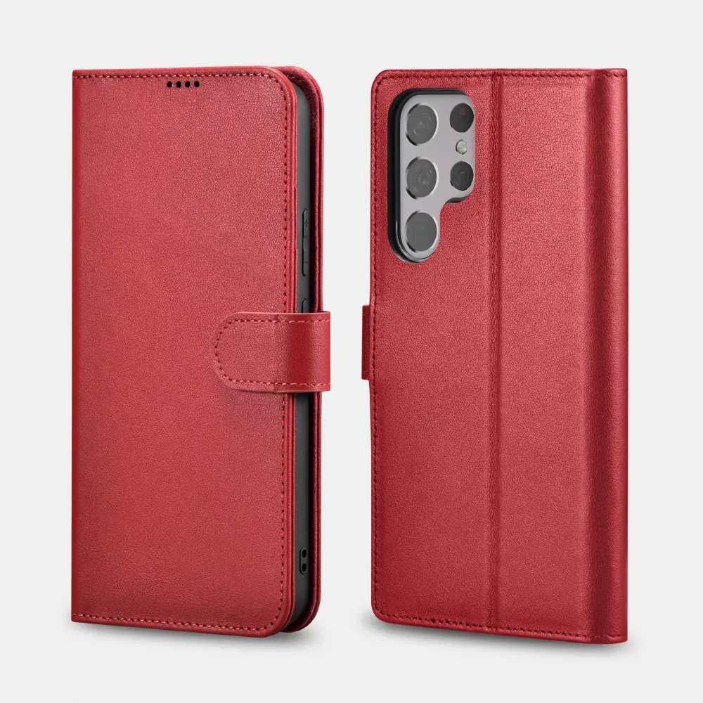 Samsung S22 Ultra - iCarer genuine leather flip case red (AKSM06)
