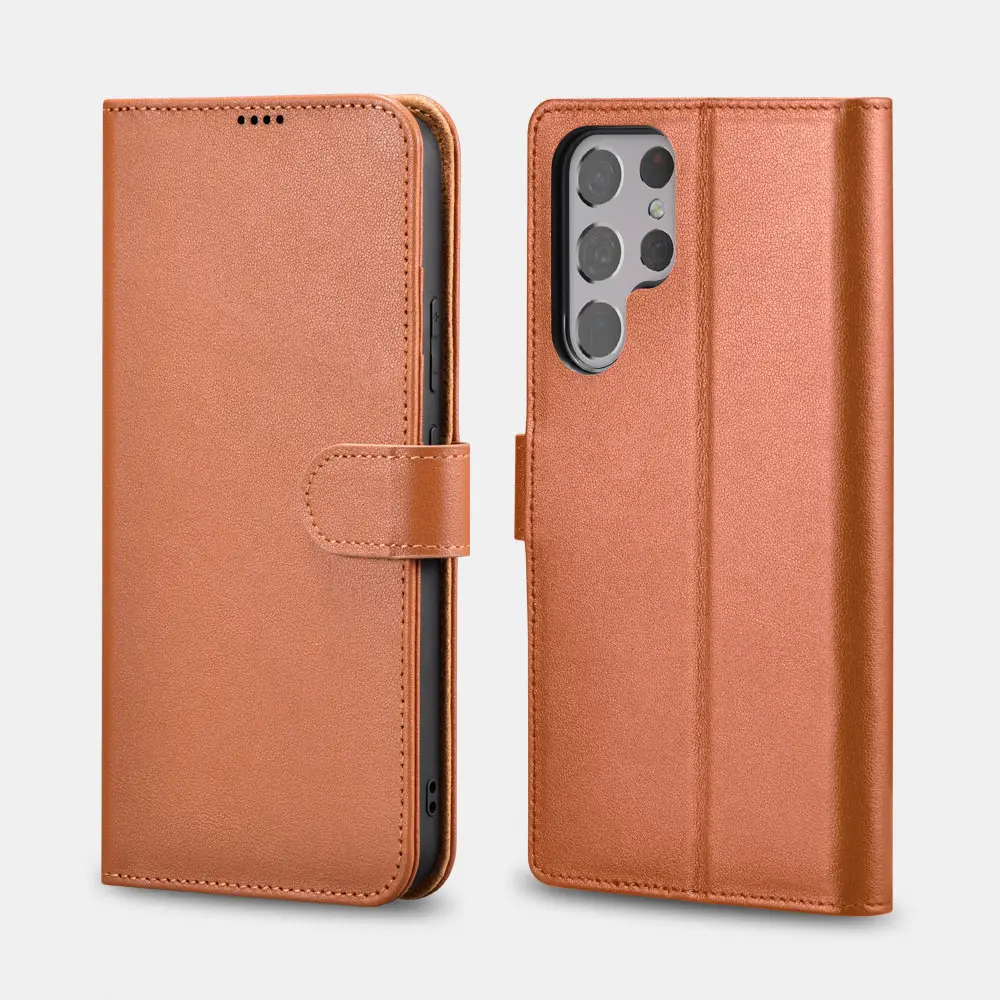 Samsung S22 Ultra - Real leather flip case brown (AKSM06)