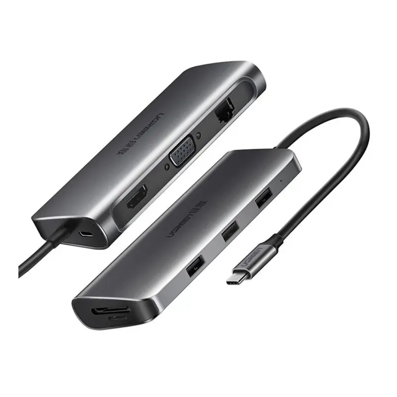 Ugreen - Hub USB-C 10-in-1 con audio, HDMI, VGA, LAN, SD/TF & PD (CM179 / 80133), grigio/nero