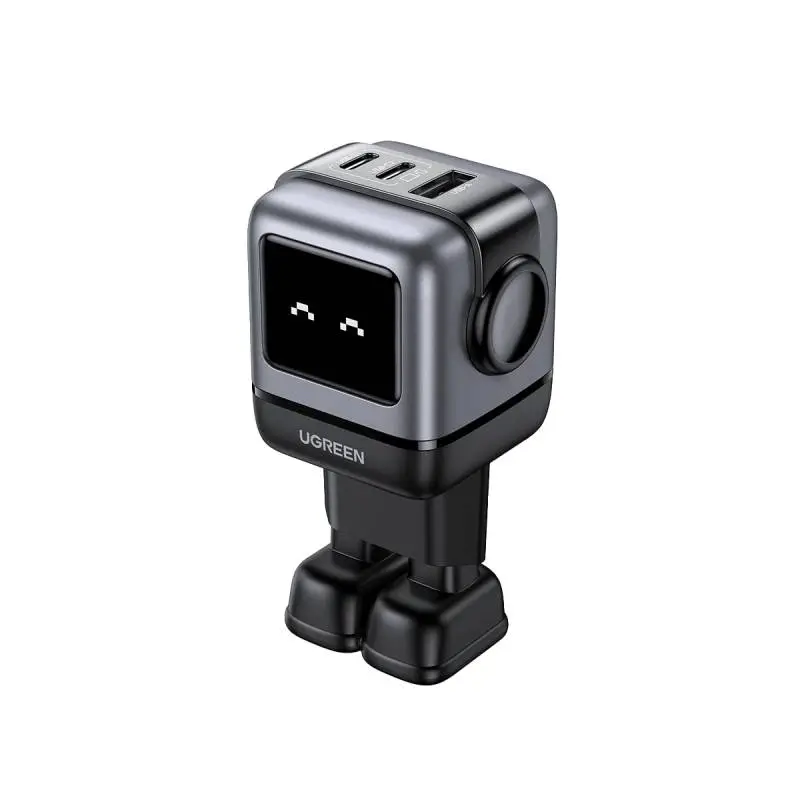 Ugreen - Uno RG 3-Port 2x USB-C 1x USB-A Robot 65W GaN Fast Charger Alimentation, CD361, Noir