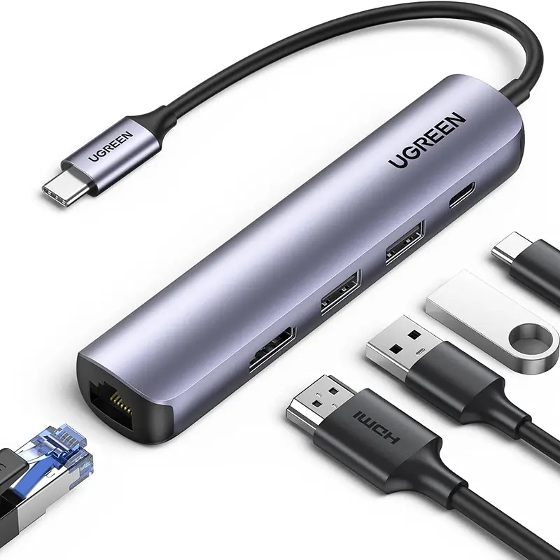 Ugreen – USB-C Hub 5-in-1 mit HDMI & Ethernet (CM418 / 10919), silber/schwarz