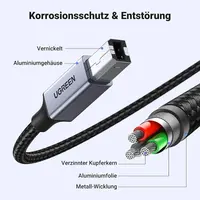 Ugreen - USB-C to USB-B 2.0 printer cable - aluminum housing 3 m (US370 / 80808), black/grey – Bild 6
