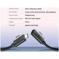 UGREEN - USB-C Verlängerungskabel 0.5m Type-C male Type-C female - 20V 3A, schwarz – Bild 8